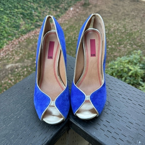 5/48 Women’s Blue Suede Carrie Open Toe Heels‎ Size 36.5 - Picture 3 of 7